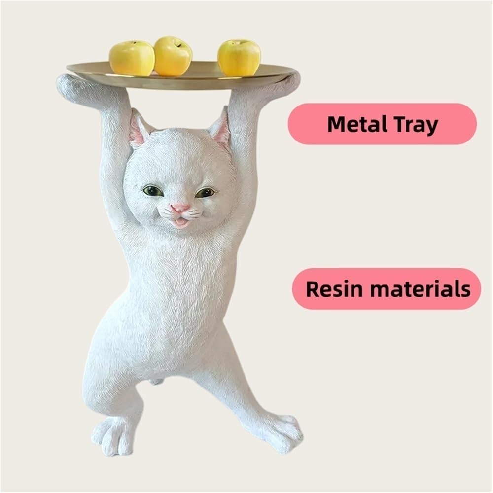 Cat Shape Accent Table with Metal Tray, Side Table for Home, Modern Minimalis...