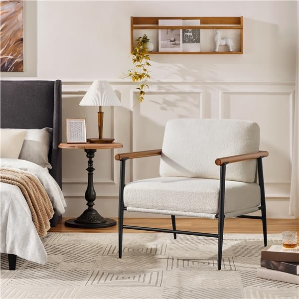 Yaheetech Accent Chairs Set of 2, Modern Living Room Chairs, Ivory | Boucle F...