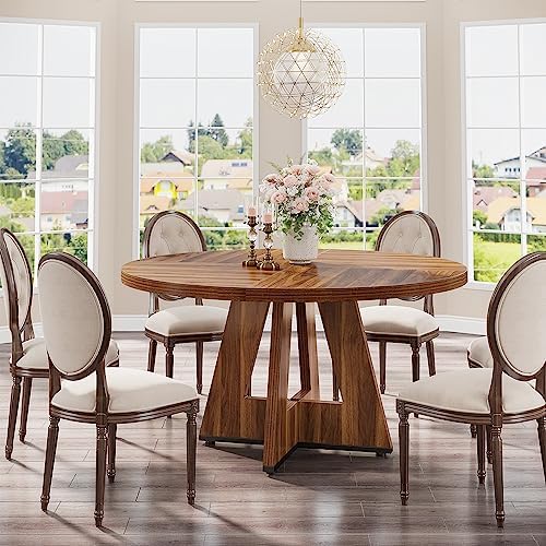 Tribesigns 47 inch Round Dining Table Wood Kitchen Table for Dining Room, 47&...