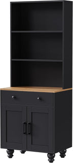 23.6" D*15.7" W*63" H Freestanding Kitchen Pantry with Dawer, 3 Shelves, Lower Double Door, Rectangular Storage Cabinet, Traditional, for Living Room, Dining Room, Black