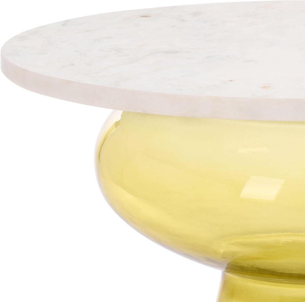 SAFAVIEH Home Collection – Bethony Yellow Glass & White Marble Top Side T...