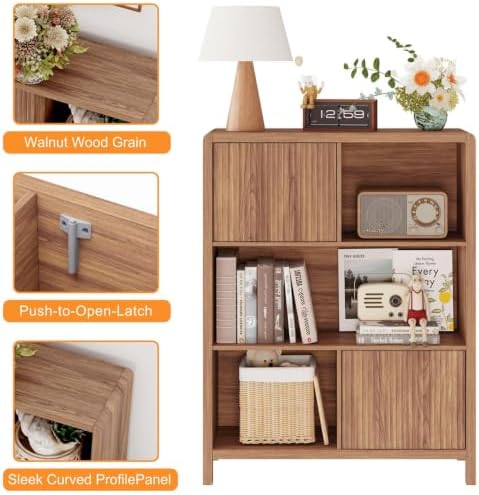 FATORRI Bookshelf with Open and Hidden Storage, 5 Cube Bookcase with 2 Doors,...