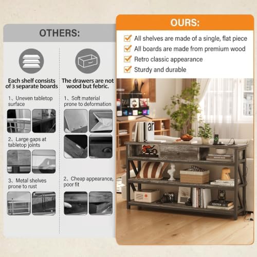 Mexin Console Table with Outlets and USB Ports, Entryway Table with Drawer St...