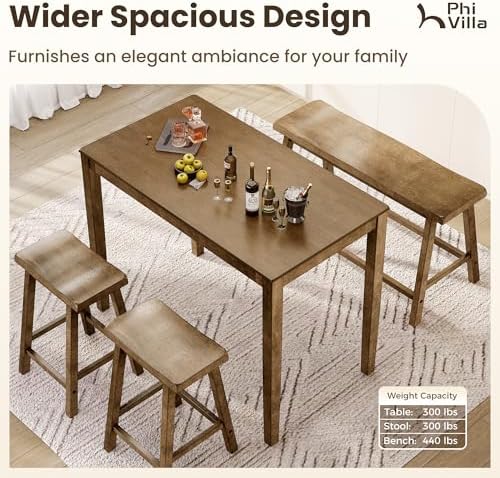 PHI VILLA Counter Height Bar Table and Chairs Set for 4, Rustic Caramel