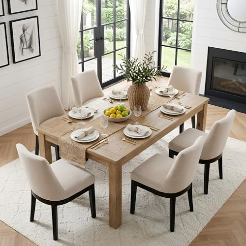 HNY Beige Linen Dining Chairs Set of 6, Soft Upholstered Dining Room Chairs |...