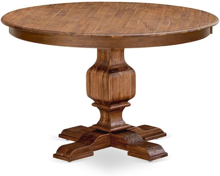 Furnifact Round Dining Table, Sandblasting Antique Walnut Wood Pedestal Table...