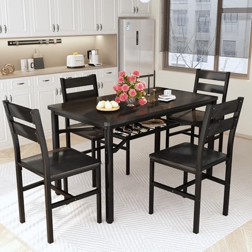 Hooseng Dining Table Set for 4, Wood Kitchen Table Chairs Set with Storage, F...