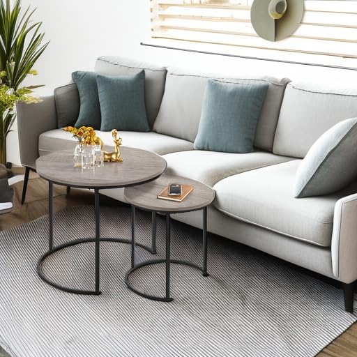 Yaheetech Round Nesting Coffee & Side Table Set of 2 for Living Room, Gra...