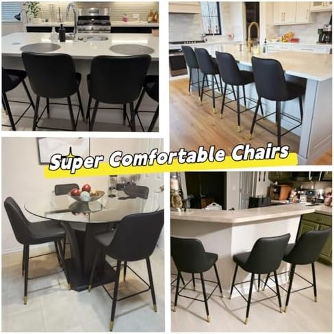 Bar Stools Set of 4,Counter Height Bar Stools with Back,Modern Faux Leather K...