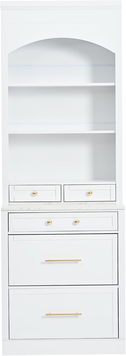 CIATRE Modern 83.7" Freestanding Kitchen Pantry Cabinet with Faux Marble...