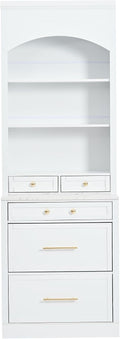 CIATRE Modern 83.7" Freestanding Kitchen Pantry Cabinet with Faux Marble Top | Farmhouse Tall Hutch with 5 Drawers & Adjustable Shelf for Storage, Dining Room, Kitchen Organization (White)
