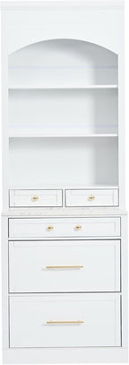 83.7" Tall Kitchen Pantry Cabinet with Faux Marble Top - Freestanding Storage Hutch with 5 Drawers & Adjustable Shelf for Kitchen Dining Room Modern Home Organization (White)