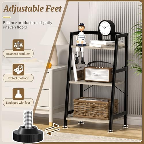 3-Tier Bookshelf, Ladder Shelf, Stand up Shelves, Industrial Bookcase with St...