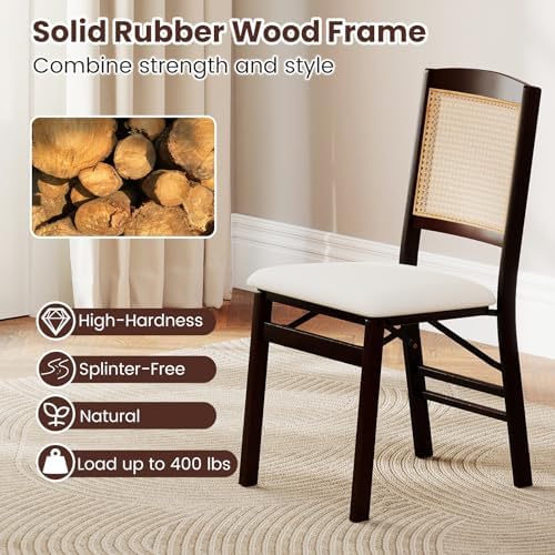 KOTEK Folding Dining Chairs Set of 2, Wooden Kitchen Chairs with Padded Seat ...