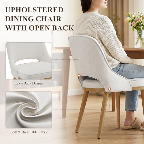 Modern Upholstered Dining Chairs Set of 4, Open Back with Solid Wood Legs, Er...