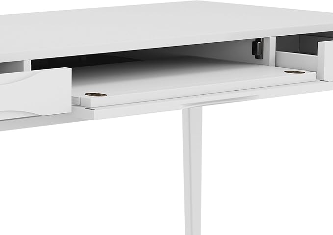 SIMPLIHOME Harper Desk - 60-Inch Wide Solid Hardwood Writing Desk in White, Mid-Century Modern Home Office Computer Table for Workspace or Study with 2 Drawers and Flip-Down Keyboard Tray