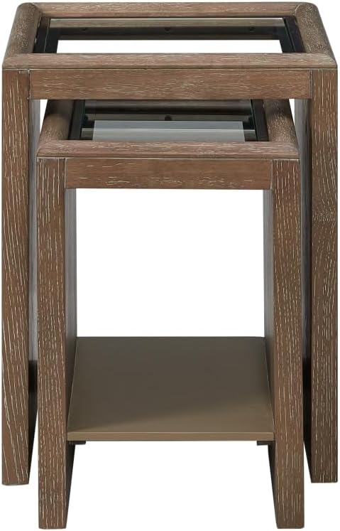 Nesting Tables with Glass Top Cocoa - Brown Solid Wood and MDF | Includes bui...