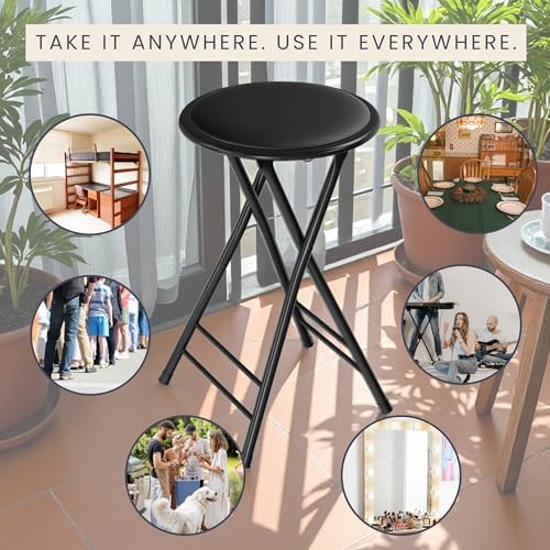 Lavish Home Folding Stool with Padded Backless Seat, Black, 24 Inch
