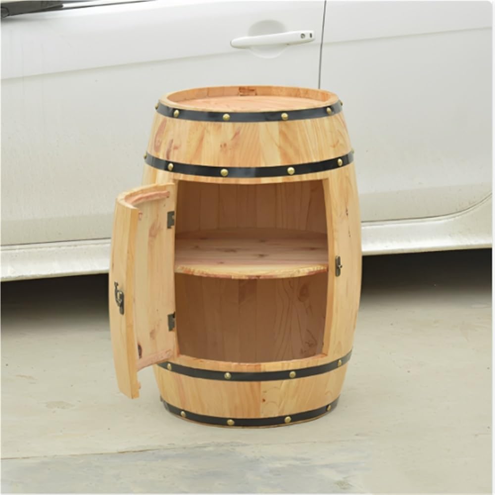 Wooden Whiskey Barrel Table, Wine Cabinet with Storage, Whiskey and Wine Barr...
