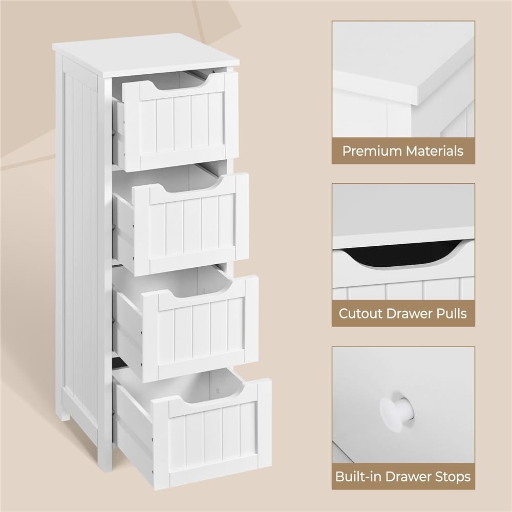 Yaheetech Bathroom Storage Cabinet, 12" W Slim 4-Drawer Design, White | ...