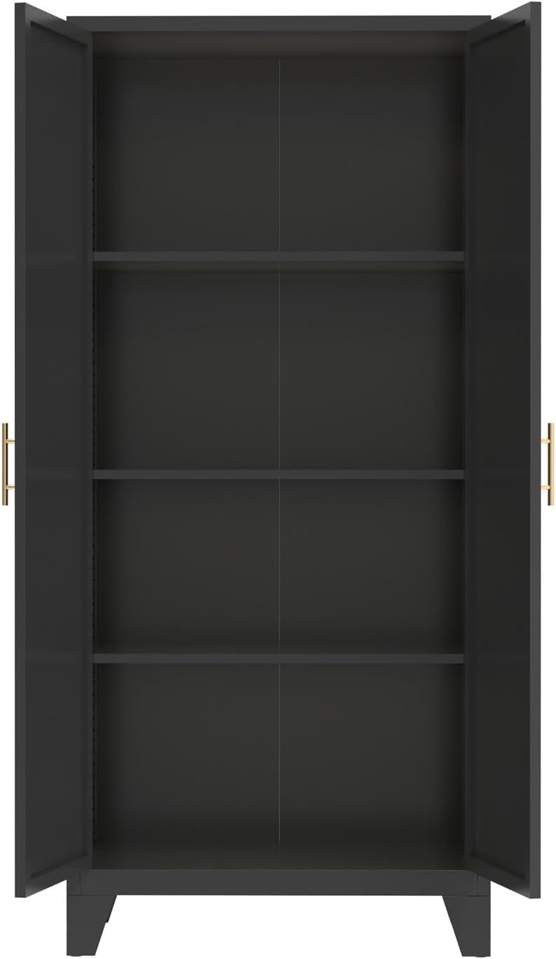 61" Tall Kitchen Pantry Cabinet, Black Metal Garage Storage Cabinet with...