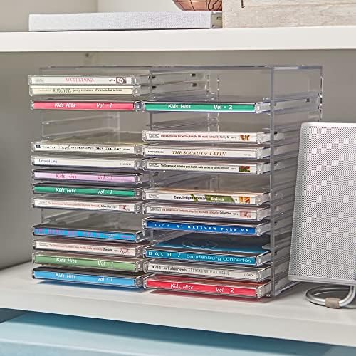 STORi Stackable Clear Plastic CD Organizer with Rubber Feet | Rectangular Jew...