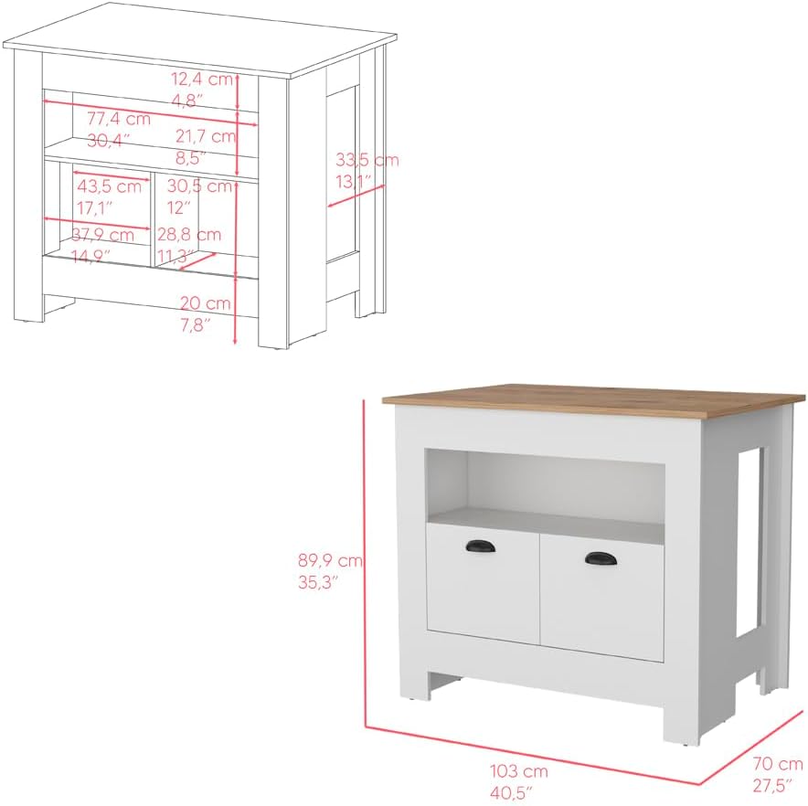 Kitchen Island Geneva Multicolor with Engineered Wood | Spacious 40.5" x...