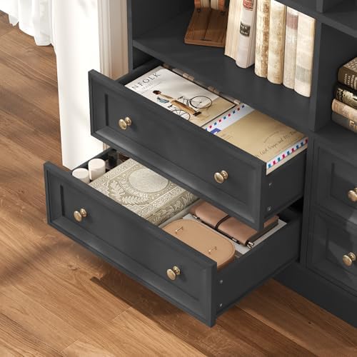 FINETONES 71" Tall Bookshelf with 4 Drawers Black Bookshelf Office Bookcase
