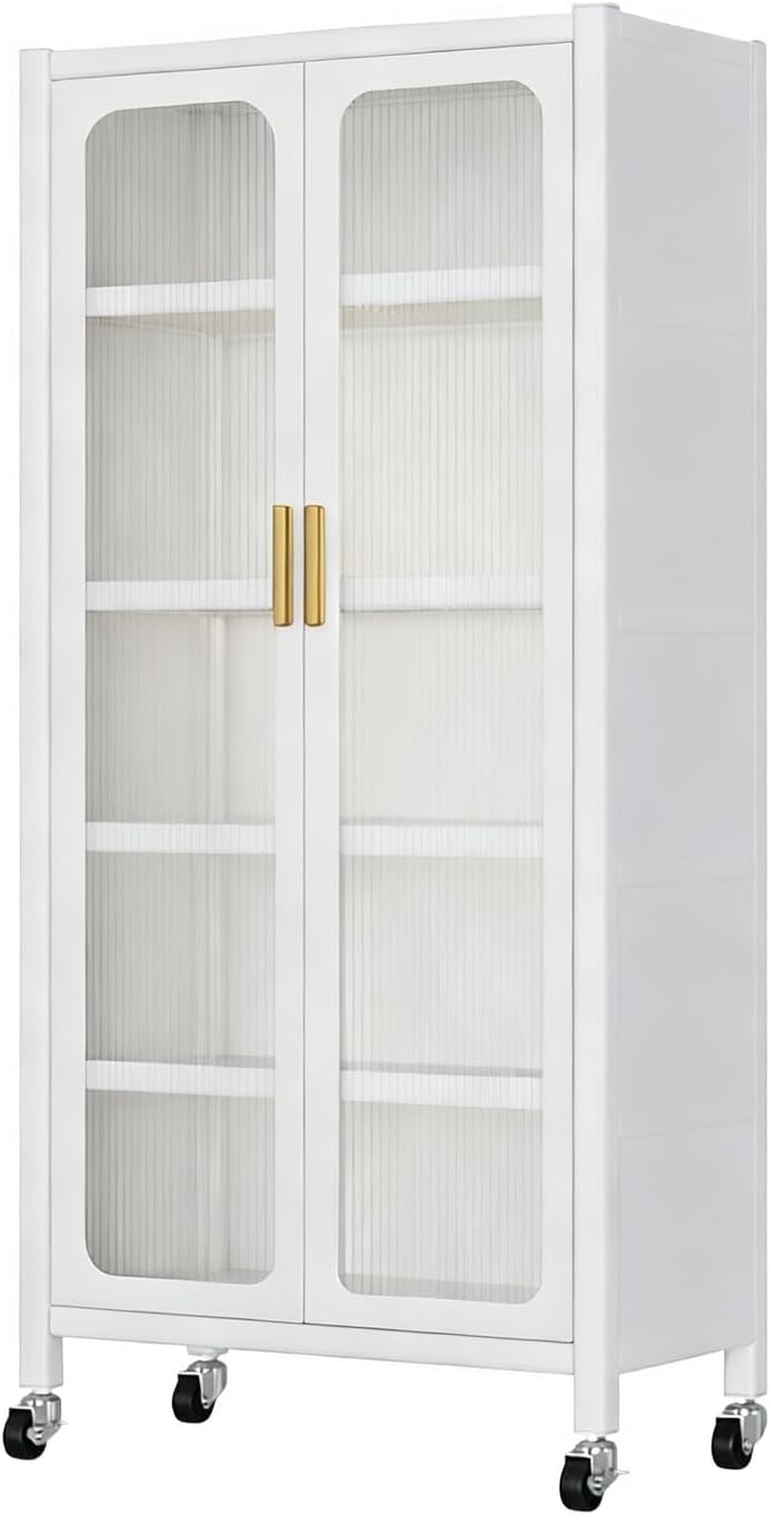 65" Tall Freestanding Kitchen Pantry Cabinet, 6-Tier Metal Food Pantry S...