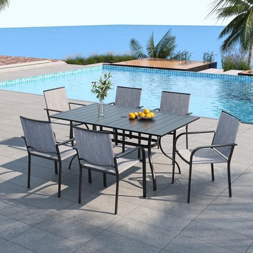 Outdoor Patio Dining Set with 63"x38" Rectangle Table,Gray Stackabl...