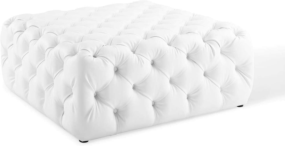 Modway EEI-3773-WHI Anthem Tufted Button Large Square Faux Leather Ottoman, W...