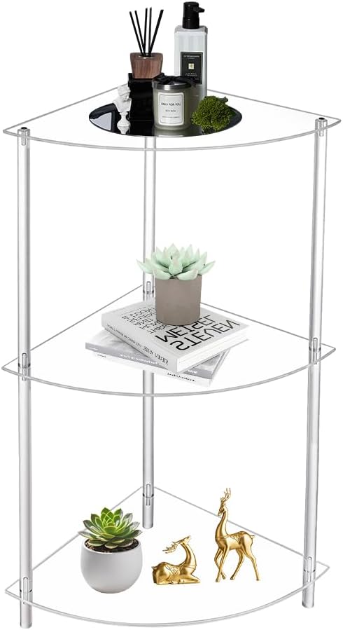 AHANDMAKER Clear Acrylic Corner Table 11.61in L x 11.61in W x 25.59" H F...