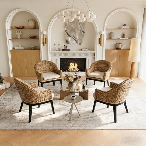DUHOME Rattan Accent Chairs Set of 2,Armchair with Natural Rattan Back