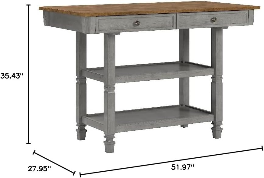 Inspire Q Two-Tone Antique Wood Kitchen Island Buffet with Oak Top in Gray Base