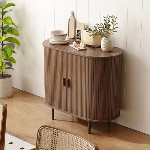 ONBRILL 31.5" Sideboard Buffet Cabinet Sliding Door/Adjustable Shelf Walnut