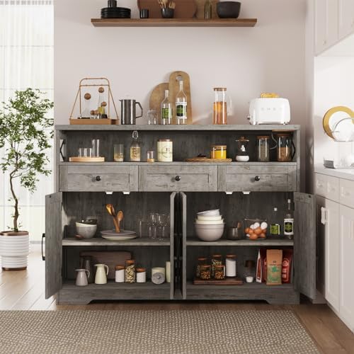 51" Farmhouse Buffet Sideboard Cabinet with Drawers and Barn Doors, Storage