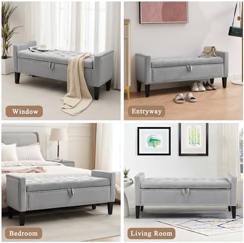 Velvet Storage Ottoman Bench, 46'' Upholstered Button Tufted End of B...