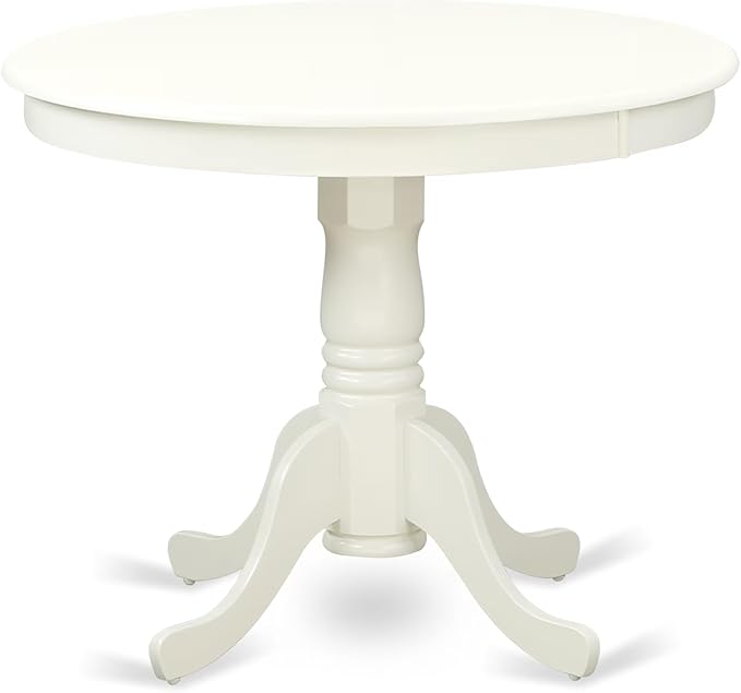East West Furniture ANGR3-LWH-W 3 Piece Kitchen Table & Chairs Set Contains a Round Dining Room Table with Pedestal and 2 Solid Wood Seat Chairs, 36x36 Inch, Linen White