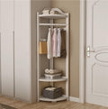 Wooden Corner Clothes Rack, Freestanding Coat Rack(White) | Clothing Rack with Storage Shelf, Hallway Coat Stand for Entryway, Bedroom, and Living Room
