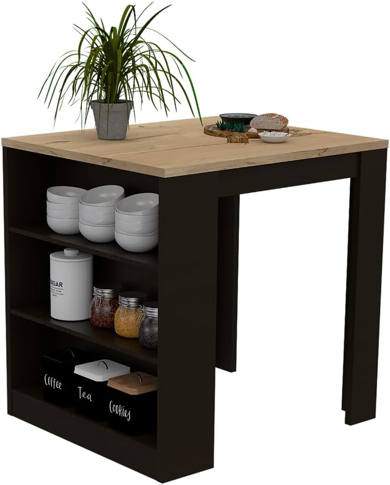 3-Drawer Kitchen Island Wenge and Pine with Particle Board | Modern kitchen i...