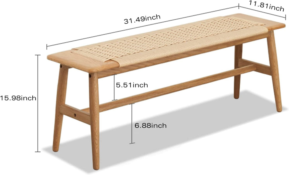 Solid Oak Dining Bench, Rattan Woven Entryway Bench,31.49 inch | mortise join...