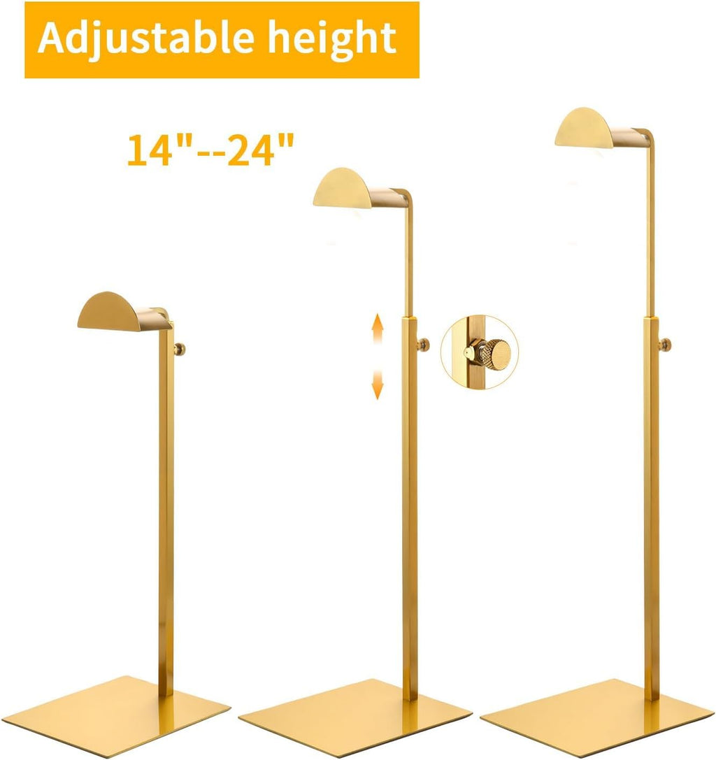 Purse Display Stands, 4 Pack Gold Purse Display Rack Stainless Steel Handbag Display Stand Adjustable Height Bag Display Stand Holder Anti-fingerprint for Retail Boutiques Commercial Store