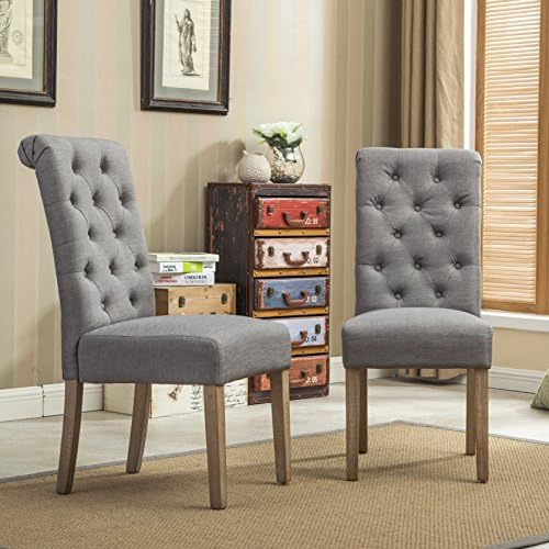 Roundhill Furniture Habit Grey Solid Wood Tufted Parsons Dining Chair (Set of...