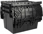 Hudson Exchange 21.9 x 15.2 x 12.8” (3 Pack) Storage Tote Distribution Container with Hinged Attached Lid, Black