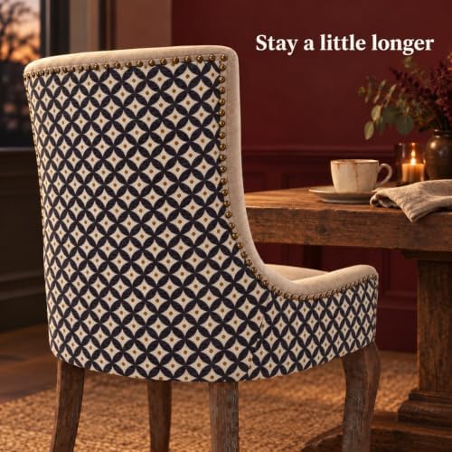 Upholstered Dining Chairs Set of 2, Fabric Kitchen Chair with Nailhead Trim, ...