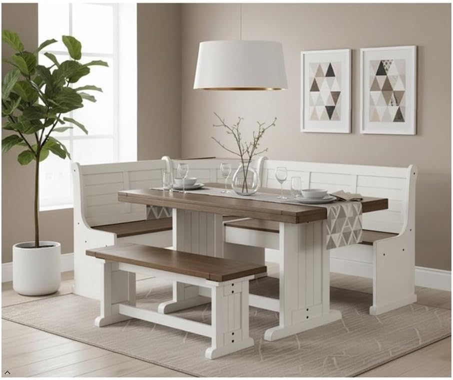Pemberly Row Dining Set Wood, Rectangular in Off White (36" H x 75"...