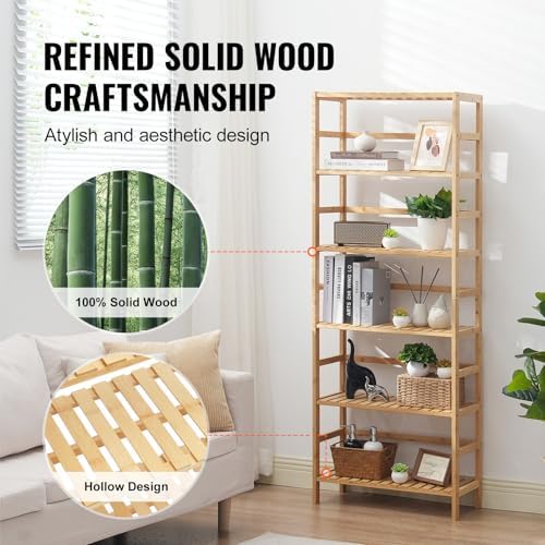 VEVOR 6-Tier Bamboo Shelf, Open Wood Bookshelf, Display Storage Rack Organize...