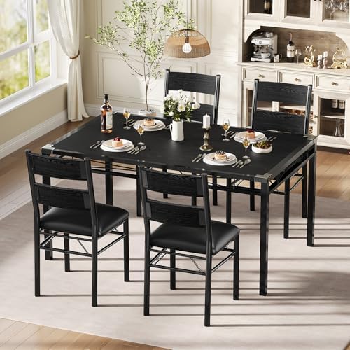 IDEALHOUSE Wood Dining Table Set for 4 with Corner Protector, Kitchen Table C...