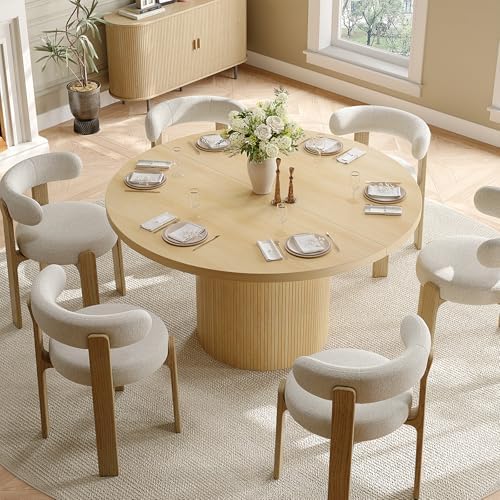 ONBRILL 47 Inch Round Dining Table for 4-6, Oak