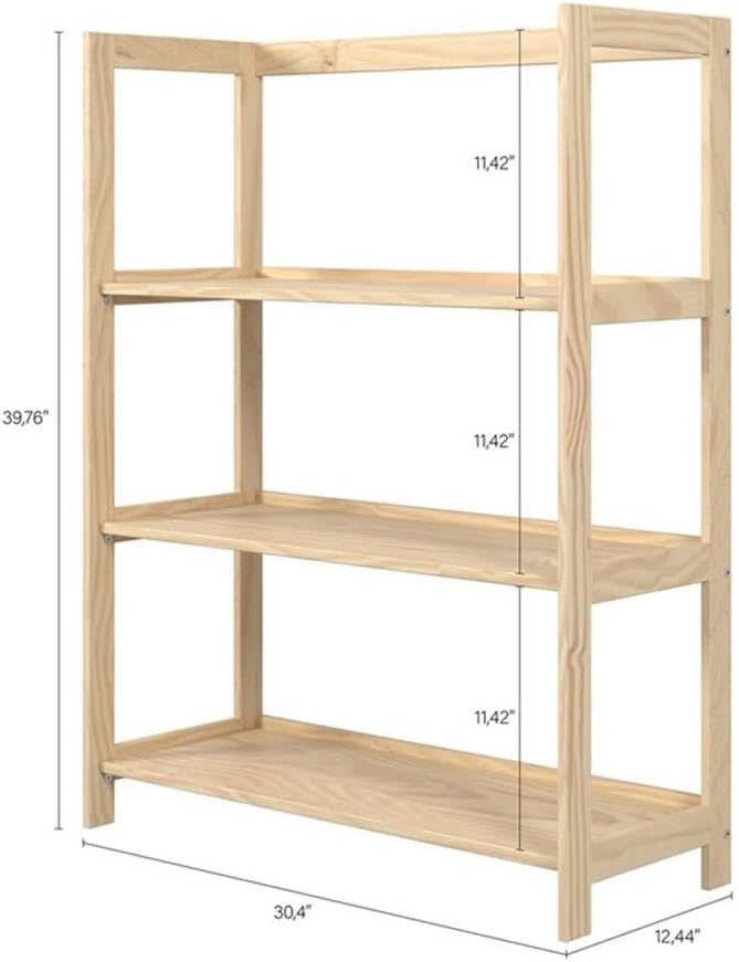 Pemberly Row Modern Solid Wood 3-Shelves Folding Bookcase/Pantry in Unfinished